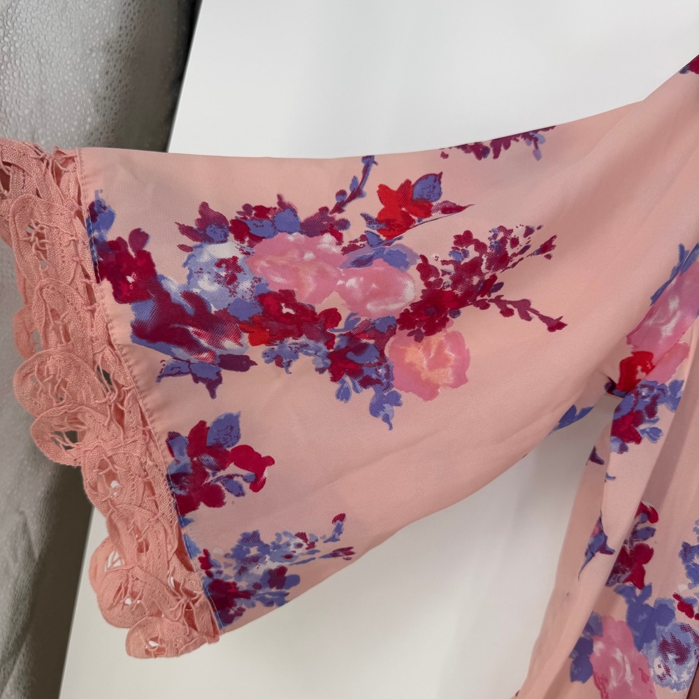 Roaman's Blouse Womens 16W Pink Floral Crochet Lace Pintuck Boho Cottagecore - Picture 3 of 7